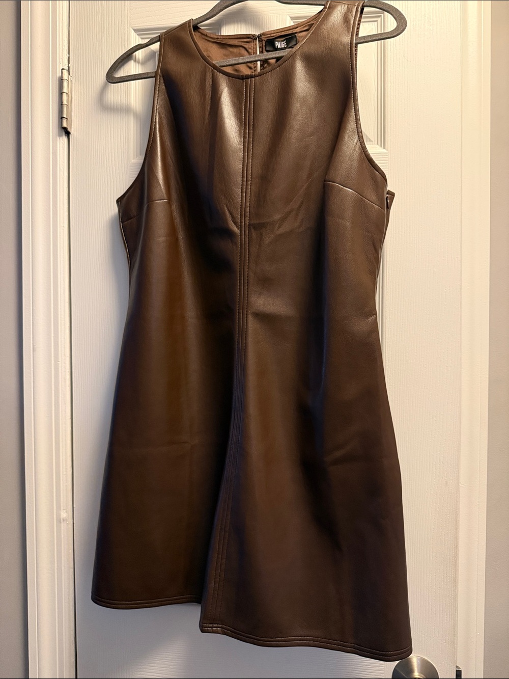 Brand New PAIGE Santal Faux Leather Dress in Tamarind Size 10